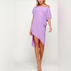 OFF ONE SHOULDER ASYMMETRICAL HEMLINE NO CLOSURE MIDI LENGTH NECKLINE DRESS NEW